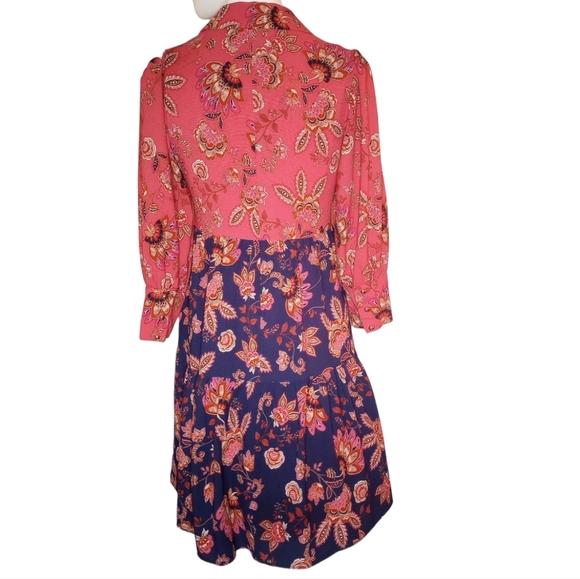 Vince Camuto Women Dress V-Neck Mixed Florals Lined Long Sleeves Gold Buttons 2 - Picture 6 of 17